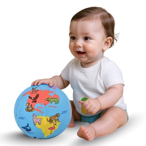 Image of Seraphina Soft Plush Ball for Babies - Toy Baby Ball with Rattle Sound, World Map & Animal Sensory Educational Toy for Infants & Toddlers, Learning Globe Ball for Early Development, Newborn Baby Gift