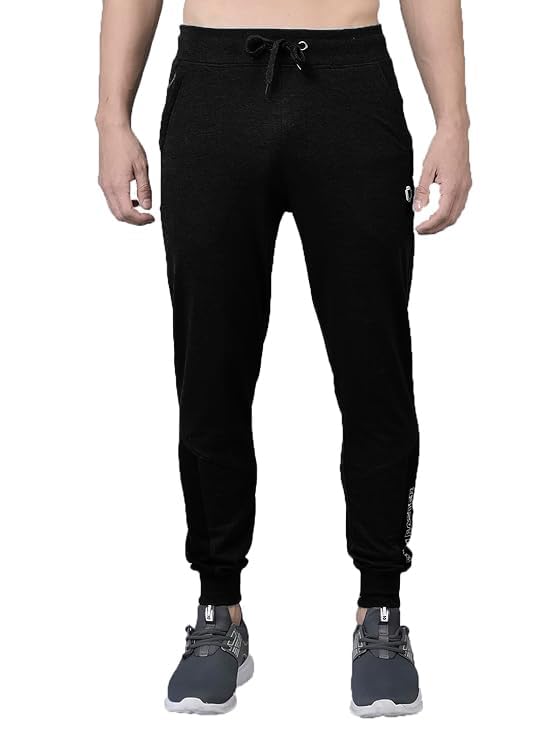 Image of Dollar Cotton Rich French Terry Fabric Solid Men's Jogger | Contrast Cut & sew Panels | Derby Rib Waistband with Drawcord | Cross Pockets with Zip on one Side | Embossed Logo Branding on Front Panel