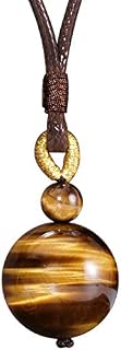 Jewboo Tiger eye Pendant Necklace Simple Classic Adjustable Round Wealth Gemstone Healing Crystal Energy 18mm Beads Unisex