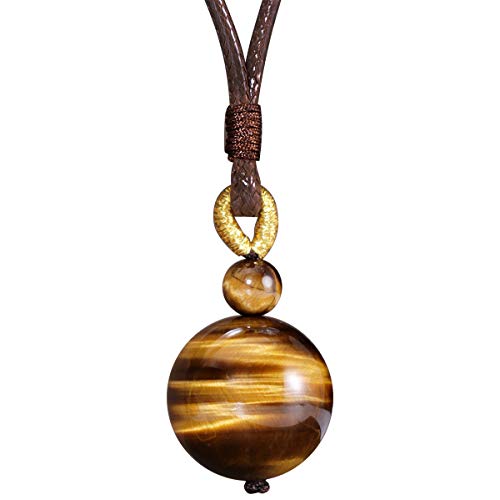 Jewever Tiger eye Pendant Necklace Simple Classic Adjustable Round Wealth Gemstone Healing Crystal Energy 18mm Beads Unisex