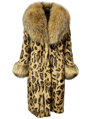 Annsirgra Women's Genuine Rabbit Fur Coat Long Jacket With Fox Fur