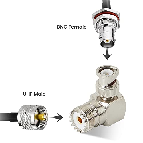Conector coaxial Anina BNC macho a UHF hembra ángulo recto 2-Pack miniatura 6