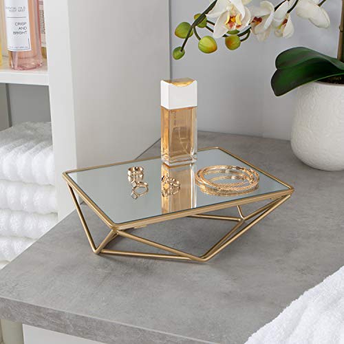 Home Details Free Standing Geometric Vanity Mirror, Horizontal Or Vertical, Make-Up & Shaving Use, Tabletop, Satin Gold #TOP1
