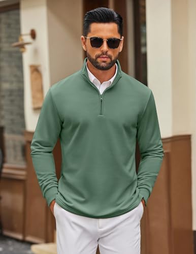 Image of COOFANDY Men Quarter Zip Pullover Sweatshirts Long Sleeve Mock Neck Sweater | 1 /4 Closure, Half-Opening, Quilted Texture, Fleece, Stand-up Collar, Business Casual, Golfing, Thermal, Ribbed Cuffs