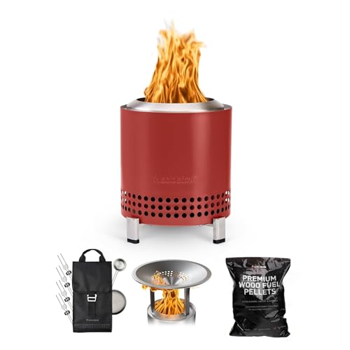 Solo Stove Mesa XL Mulberry Bundle | Tabletop Fire Pit with Stand Heat Deflector Accessory Pack & 1lb Wood Pellets | Portable Smokeless Outdoor Firepit for Patio Camping & Backyard