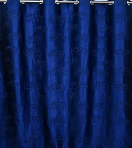 Image of Polyester Premium Tree Design Punching Screen for Home Office | Room Darkening Long Door Curtains 9 Feet Long Set of 1 | Modern Parda for Living Room and Bedroom | Navy Blue Curtains