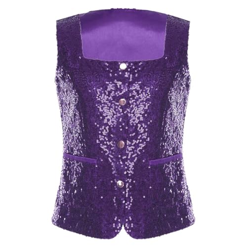 Girls Sequins Waistcoat Sparkly Glitter Wedding Prom Party Dressy Vest Square Neck & Sleeveless
