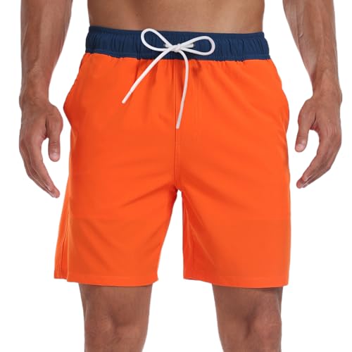 Mens Swimming Shorts Summer Casual Tropical Tree/Contrast Color Drawstring Quick Dry Beach Board Surf Sports Shorts