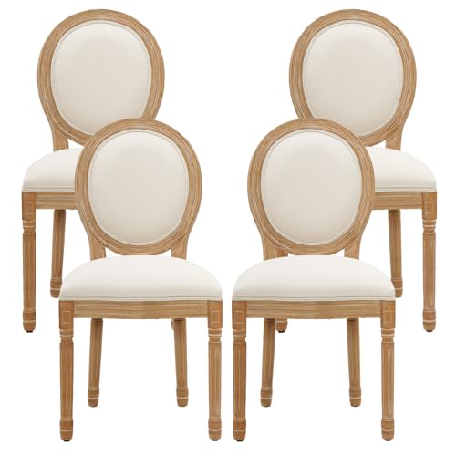 Furniliving French Country Dining Chairs Set of 4 Upholstered Dining Room Chairs with Round Back Farmhouse Kitchen Chairs for Living Room Kitchen Restaurant Beige Round