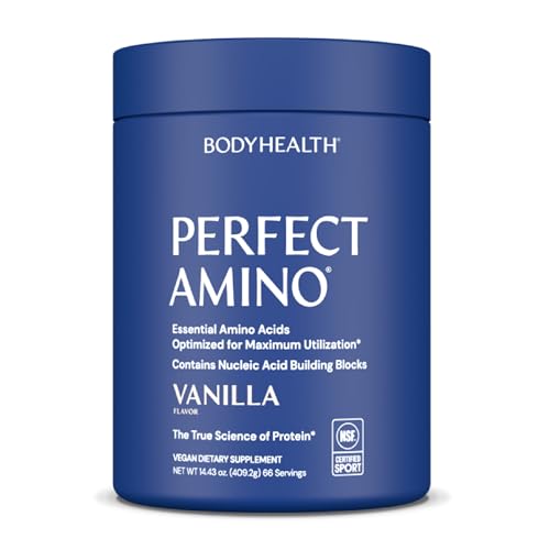 Image of BodyHealth PerfectAmino Powder - BCAA and EAA Powder for Pre and Post Workout - Amino Acid Energy Drink to Support Lean Muscle and Recovery - NSF Certified for Sport - Vanilla - 66 Servings