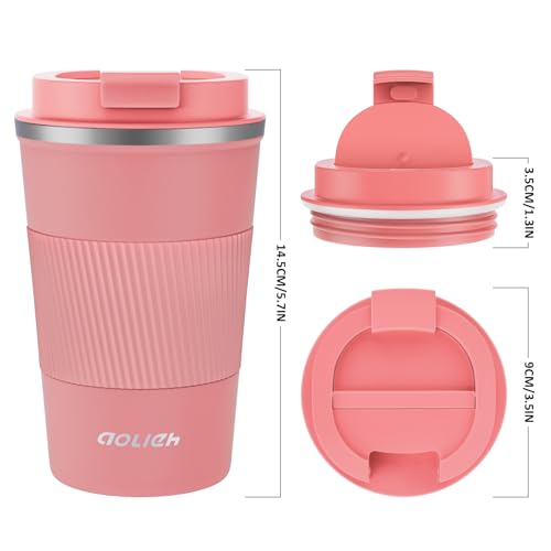 Image of Travel Mug 380 ml, Insulated Coffee Cup with Lid, Reusable Stainless Steel Thermal Cup for Coffee, Tea & Cold Drinks, Leak-Resistant Double-Walled Travel Mug, Grapefruit