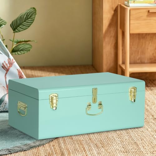 Image of Vixdonos Large Metal Trunk Decorative Storage Box College Dorm Chest with Handle