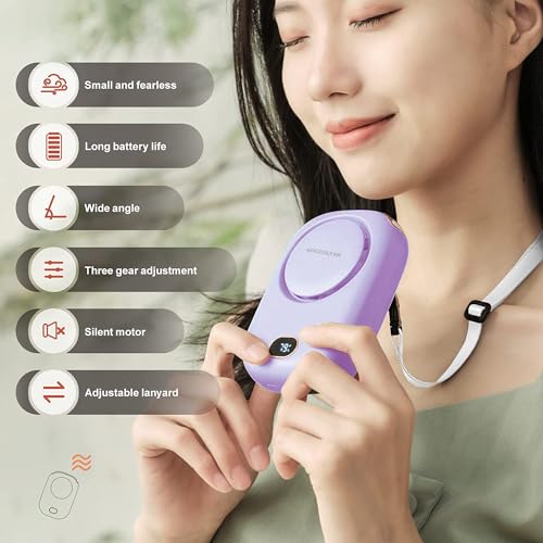 Image of Portable Neck Fan, Mini Small Personal Handheld Fan USB Rechargeable 3 Speed for Girls Boys Woman Eyelash Travel Home Office Outdoor (purple)