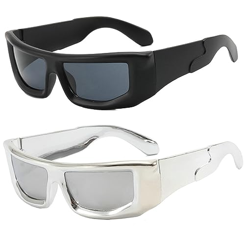 Y2K Sports Sunglases for Women Men Vintage Silver Mirrored Square Shades Eyewear Unisex Party Lady Sun Glasses UV400