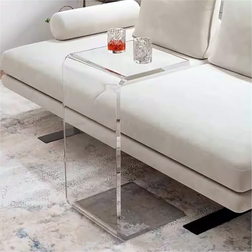 Moderna mesa auxiliar de acrílico – Mesa auxiliar transparente y mesa de café para sala de estar – Elegante diseño en forma de C (12 pulgadas de largo x 12 pulgadas de ancho x 23.5 pulgadas de alto