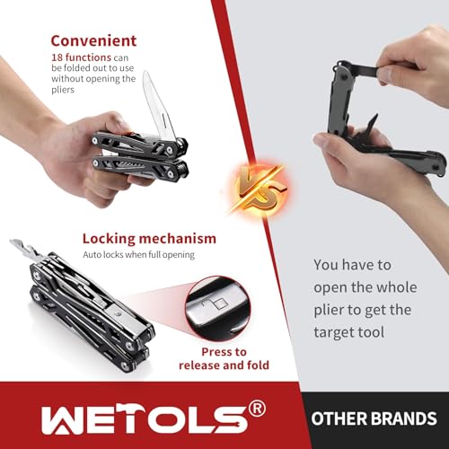 Christmas Gifts for Men Him Dad, WETOLS 21-in-1 Multitools with Pocket Knife, Stainless Steel Self-locking Pliers with 8 Screwdriver Bits, Multi Tool Survival Gear, EDC Knife with Pouch for Outdoor