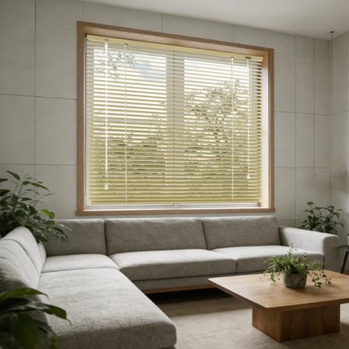 Alu-Jalousie Jalousette für Innen Tür Fenster, Jalousie Aluminium Sichtschutz Lichtschutz Blendschutz Sonnenschutz Jalousette Horizontale für Bürogebäude Wintergarten(Hellgelb)