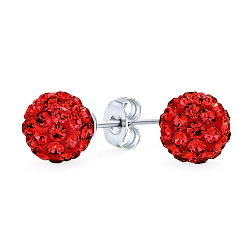 Elegant .925 Sterling Silver Round 8MM Glittering Pave Crystal Disco Ball Stud Earrings for Women Teens in Many Colors