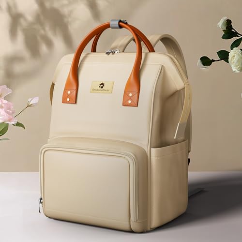 Image of StarAndDaisy Diaper Backpack For Mothers For Travel /Diaper Bags For Mom With Multi Compartments, Insulated Bottle Pockets, Waterproof, Ultra Soft Oxford Fabric, 24Lt Capacity - Beige