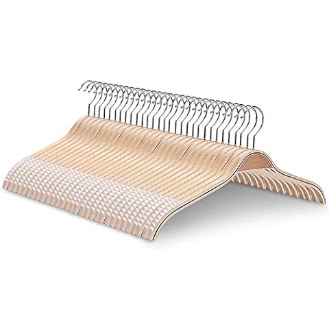 J.S. Hanger Durable Wooden Clothes Hangers with Soft Non-Slip Stripes Natural Finish, 30-Pack Cover