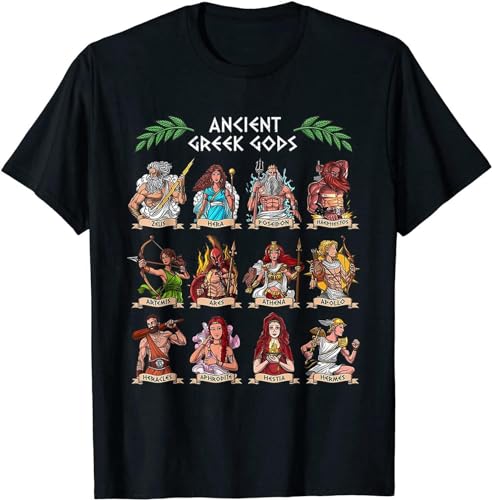 LuxUnatcc Greek Mythology Gods Ancient Greece Men T-Shirt Short Sleeve Casual 100% Cotton O-Neck Tshirt Black Size L