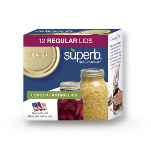 Superb Regular Mouth Mason Jar Canning Lids – Made in the USA – Pack of 12 Lids (1 Box of 12 Lids)