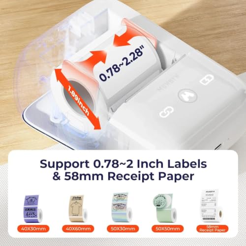 Image of MUNBYN 6-in-1 Label Printer & Sticker Printer, Bluetooth Thermal Printer for Phone & PC, 2-Color Printing with Auto-Center Alignment, Barcode, Custom Labels, Address & Logo Labels, 1 Roll Included