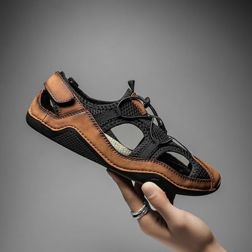 Men's Fashion Breathable Hollow Mesh Cloth Fisherman Sandal Closed Toe Summer Outdoor Water Proof and Slip Beach Loafters for Comfortable Travel Casual Shoes4