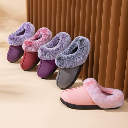 HomeTop Women's Classic Microsuede Memory Foam Slippers Durable Rubber Sole with Warm Faux Fur Collar 6