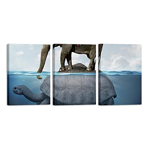 Impression sur toile éléphant et tortue de mer cadres modernes 3 pièces pour décoration de salon