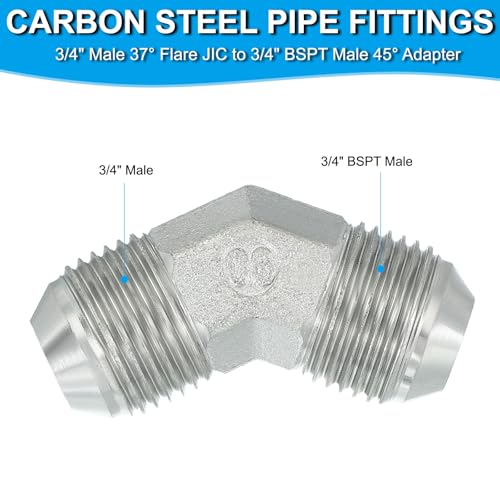 Image of PATIKIL Hex Reducing Nipple Connectors Pipe Adapter 3 /4 inch Male 37 Flare JIC x 3 /4 inch g Male 45 Adapter, Pipe Fitting Reducer Nipple Adapter Plated Steel Hydraulic Fitting