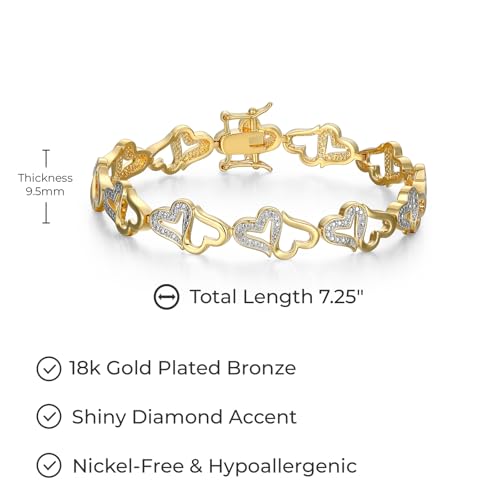 MORGAN & PAIGE 18k Gold Plated Bronze Diamond Accent Open Heart Bracelet for Women Trendy - Elegant Gold Bracelet with Diamond Accents, Adjustable 7.25 Inch Design3