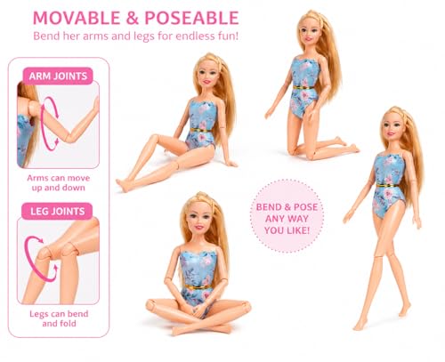 Image of SUPER TOY Summer Beach Fashion Doll for Girls with Long Hair, Movable Joints Stylish Doll Playset with Floating Swim Tube & Accessories for Kids