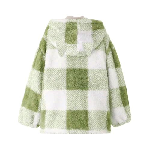 Girls Fleece Jacket with Pocket Youth Sherpa Ears Zipper Plaid Shacket Fall Fashion Hooded Outwear Warm Kids Clothes4