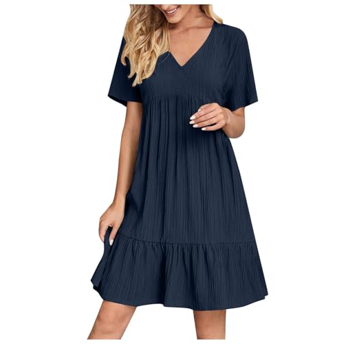 KOG Damen Sommerkleider Sommerkleid Casual Basic Blusen Kleid Einfarbig Leicht Bekleidung Kleid Kurzarm Hemdkleid Umstandskleidung Baumwolle...