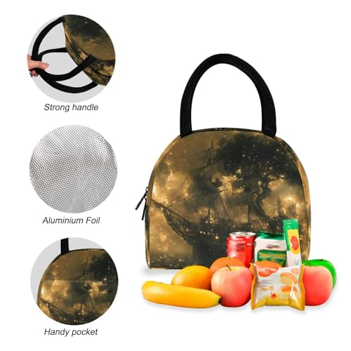 Backpack Lunch Box Set Large Capacity Travel Backpacks and Insulated Lunch Bag for Commute Hiking Picnic Surreal Boat Print4