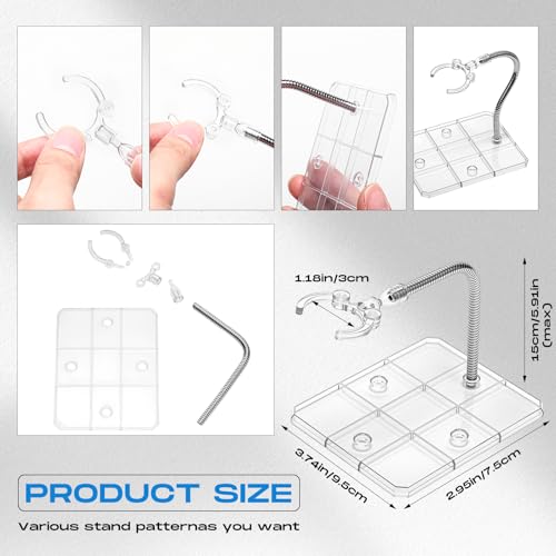 Image of Wonderjune 12 Pcs Action Figure Stands for 8 to 12 Inches Dolls Flexible Assembled Action Figure Display Holder with Adjustable Metal Support Arm Stands Base (Clear)