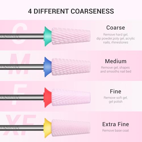 Image of MelodySusie 5 in 1 Nail Drill Bits, 3 /32'' Ceramic Cross Cut Bits, Suitable for Manicure Pedicure Cuticle Gel Polishing, Pink, Series Bit-M, Medium