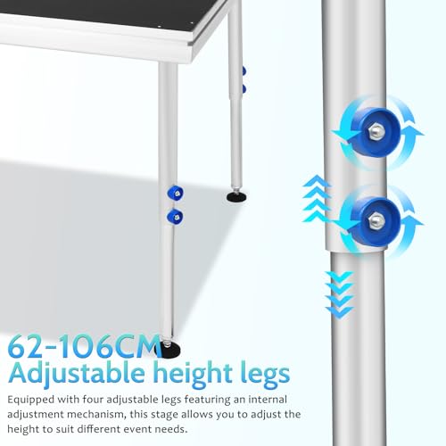 Image of 4x4ft Portable Stage Platform, 1900LBS Load Heavy Duty Aluminum Stage Riser, Adjustable Height 24 inch-41 inch Folding Modular Stage Deck, Anti-Slip Surface for Concerts, Weddings, DJ, Events, Commercial Use