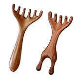 Jravezt マッサージコーム ヘアコーム 2点セット 檀木櫛 経絡マッサージ 頭皮ツボ押し 天然木製 コーム ヘアケア 多機能 顔 首 頭皮 デコルテ用 男女兼用 (B)