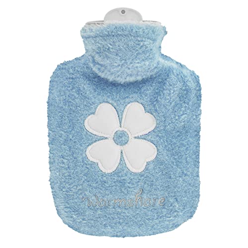 Hot Water Bottle 500ml Small Hot Water Bottle with Cover Warm Water Bag with Soft Premium Faux Fur Cover 2-in-1 Water Bag for Cold & Hot Compress Mini Hot-Water Bag for Women Seniors Children Blue
