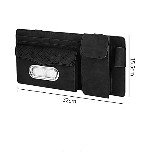 Image of Automaze Suede Sun Visor Organizer Tissue Napkin Box Holder, With Sunglass Pocket, Card Slot, Pen Holder (Gray)