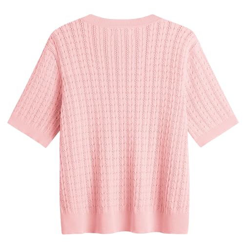 Image of Wowcarbazole Womens Summer Tops Short Sleeve Casual Crew Neck Fashion T Shirts Knit Pullover Sweater Trendy 2024