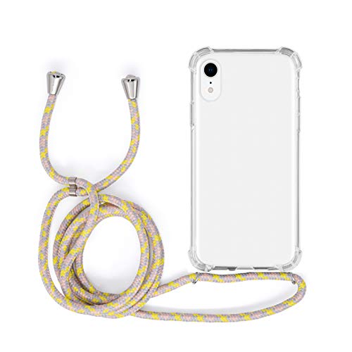 MyGadget Capa transparente com cordão para Apple iPhone XR - carcaça corda e cantos reforçados em silicone TPU - Case e correia - amarelo