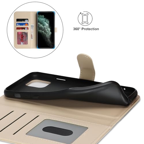 Image of for iPhone 11 Pro Max Case Wallet with Card Holder,for iPhone 11 Pro Max Wallet Case for Women Men,PU Leather Shockproof Magnetic Buckle Stand Flip Phone Case-Beige