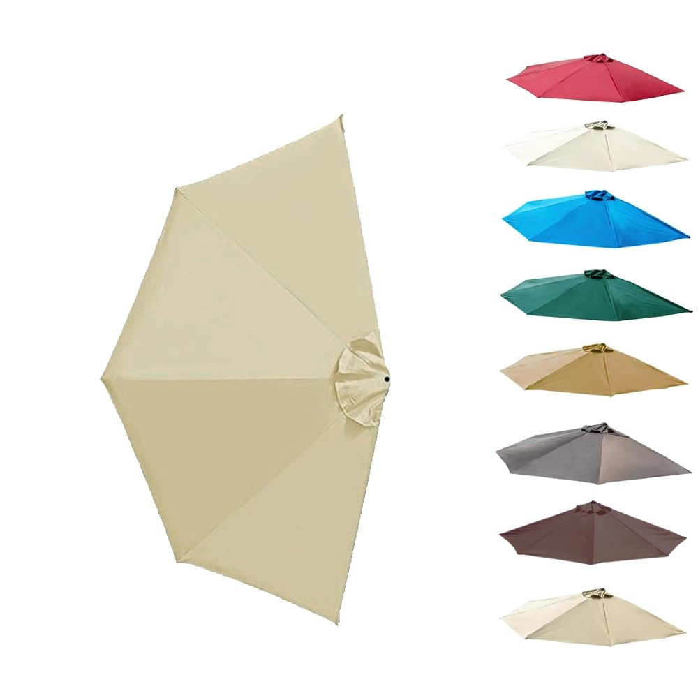 ksxnkhk 270cm Replacement Canopy for Half Parasol, 5 Ribs, Burgundy Terrace Parasol Awning Replacement Fabric (Sand)