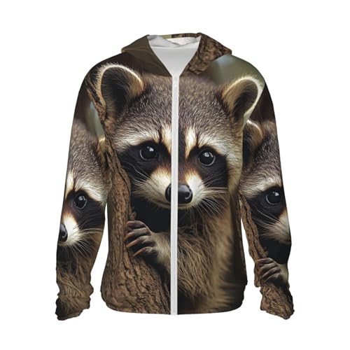 UPF 50+ Sun Protection Hoodie Long Sleeve raccoon Sun Shirt Rash Guard Fishing Shirts for Men
