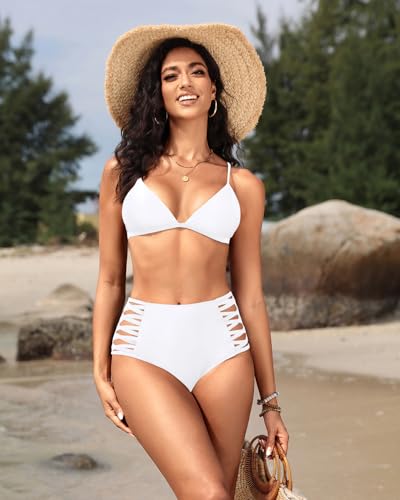 Image of Holipick Women High Waisted Bikini Bottoms Tummy Control Swimsuit Bottoms Strappy Swim Bottom