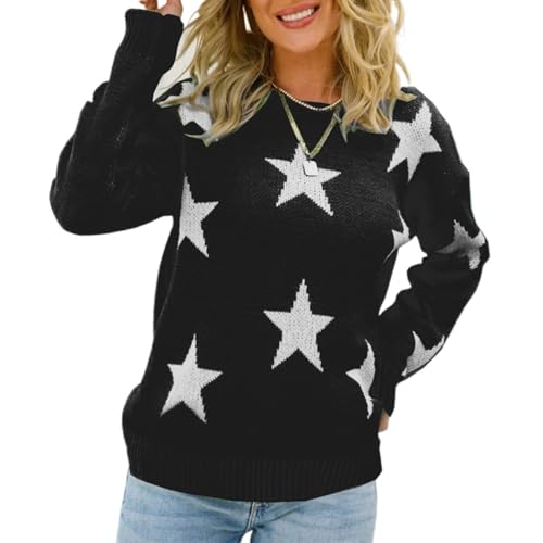 Star Sweater Women Y-k2 Loose Crew Neck Star Pattern
