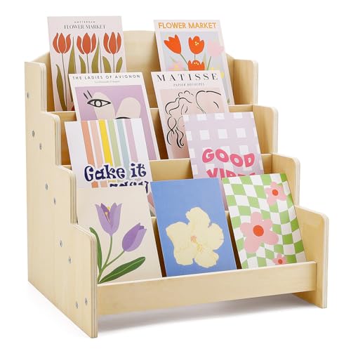 Exood Greeting Card Organizer Display Stand 4-Tier Wooden Rack Holder for postcard Brochure Photos Sticker Retail